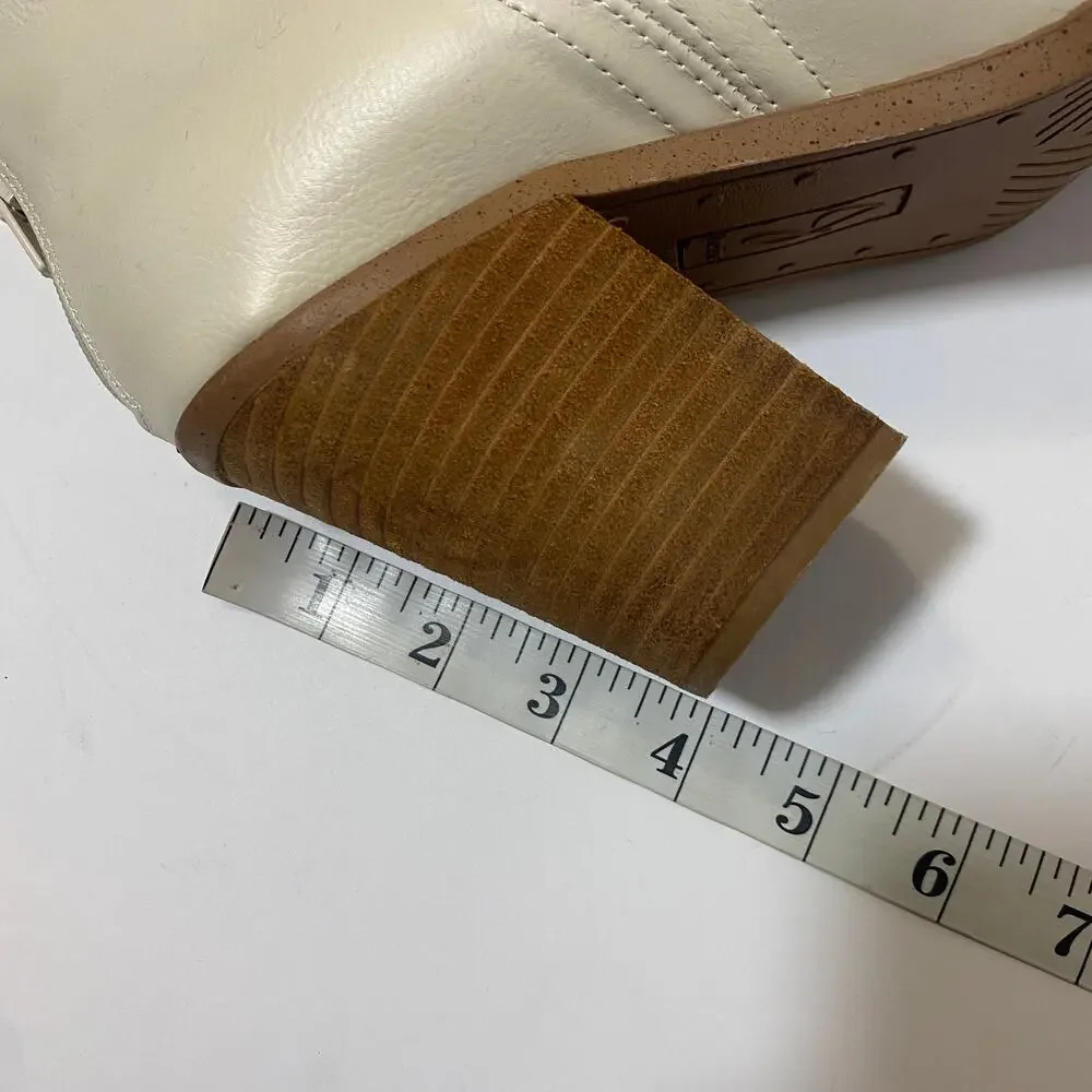 Joie Kayden Off White Cream Faux Leather Heeled Ankle Boots Block Heel Sz 10